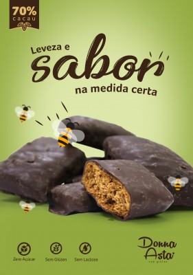 Po de Mel Sem Glten, Zero Acar, Sem Lactose, Com Chocolate 70% (Donna Asta).