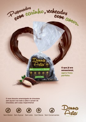 Biscoito Coberto com Chocolate 70%, Zero Acar, Sem Glten, Sem Lactose.